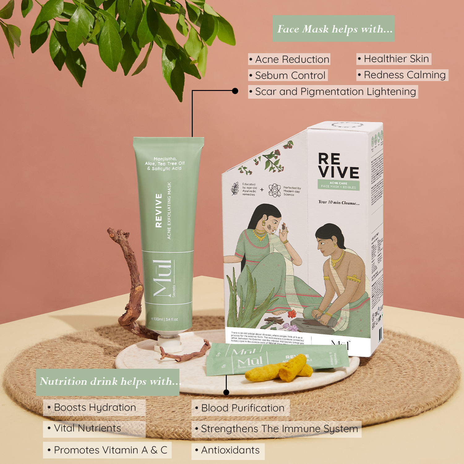 Revive Acne Exfoliating Care (Face Mask + Nutrition Drink) benefits